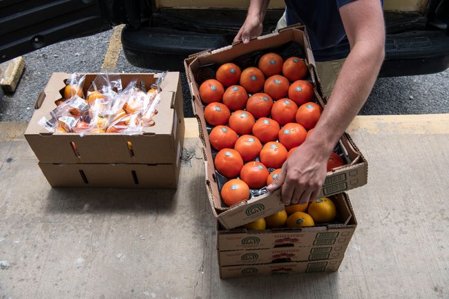 An order of tomatoes is collected during Turnrow's cross docking in Weston, WV.